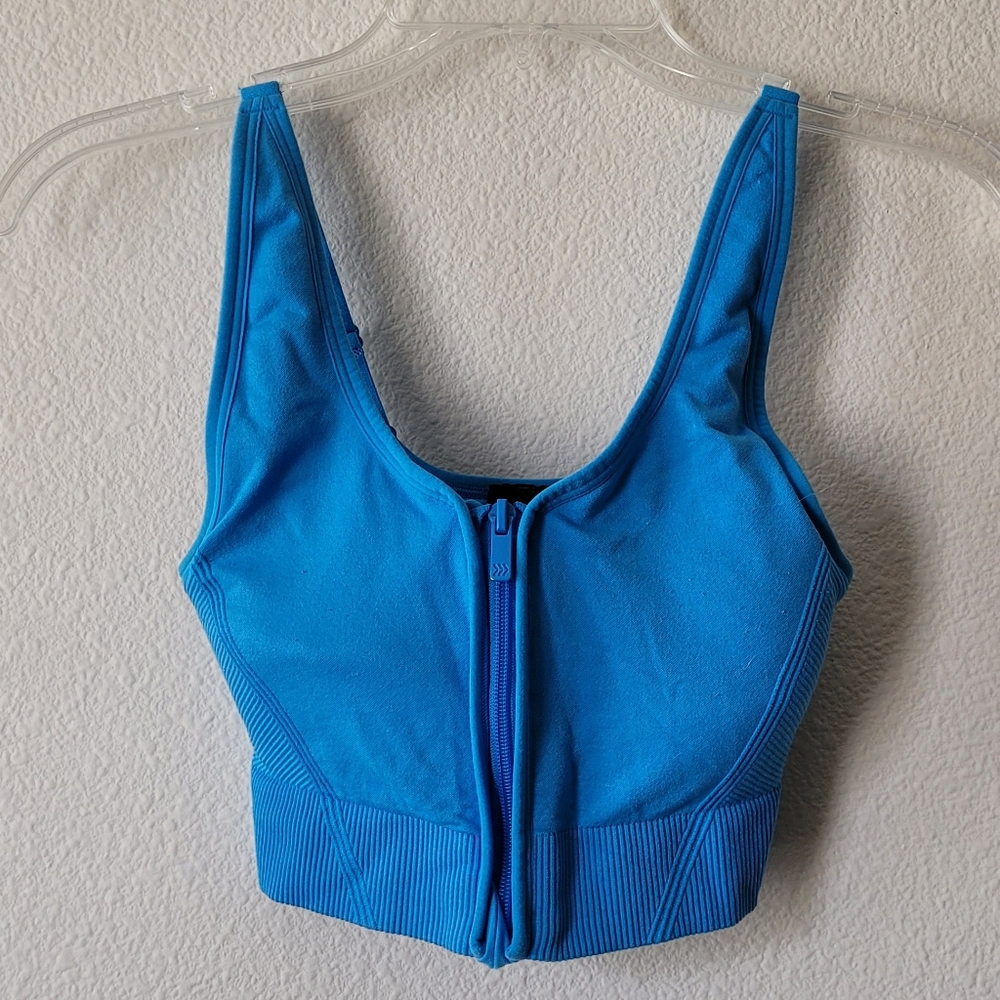 All In Motion Zip Up Front Sports Bra Blue